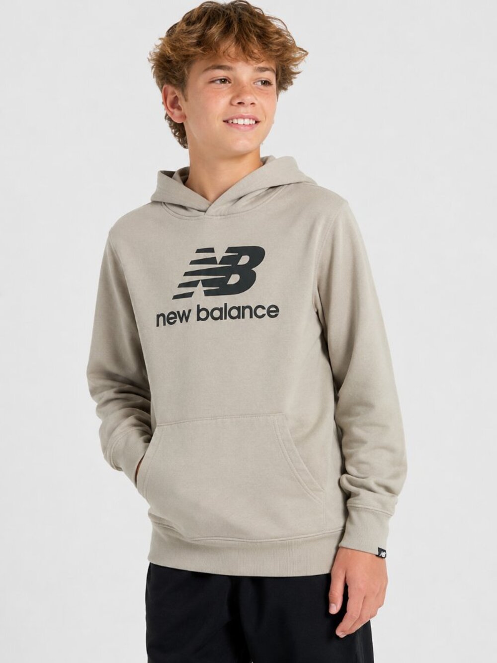 New Balance Youth Large Beige Pullover Hoodie Sweatshirt Boys L Kangaroo Pouch